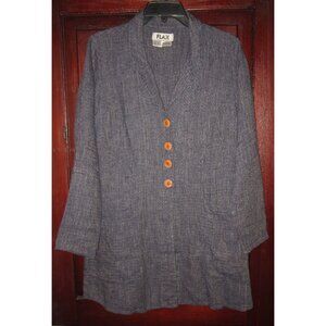 FLAX Sz P S Petite Linen Duster Jacket Coat Blue Pockets Topper Lithuania